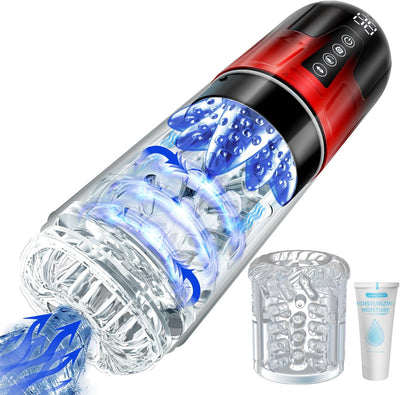 Masturbeuse, Masturbateur Homme Mains Libres avec Gaine Interne Amovible, Sex Toys Homme avec 7 Fonctions Télescopiques & Rotation & Succion et Vibration, Langue Réaliste & Vaginette Sex Toys