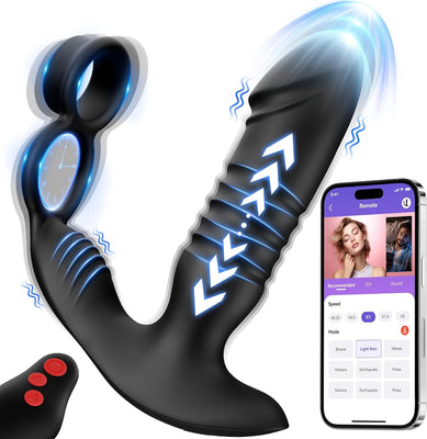 Plug Anal Sextoyse Homme Sex, Vibromasseur Plugs Anals Sex Toys avec 7 fonctions de choc 7 Modes de Vibration avec anneau pénien stimulation de la prostate Sextoyse Couple Plaisir